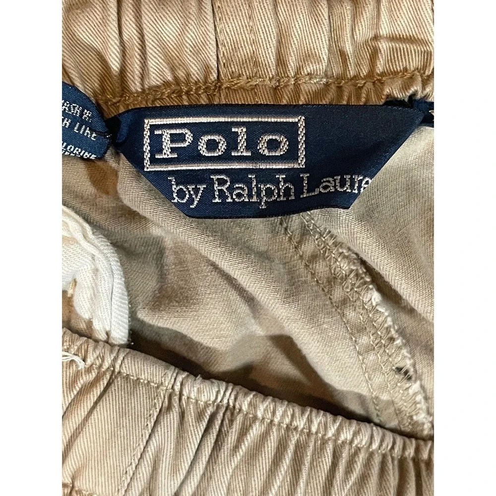 Polo Ralph Lauren Khaki Chino Shorts Mens XL Tan Elastic Waist Green Pony Logo